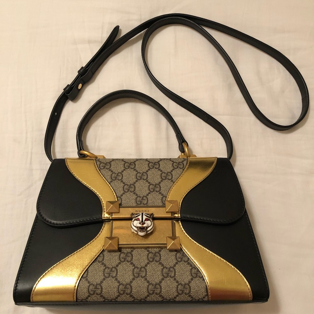 Gucci Osiride Feline/Tiger Lock Top Handle Bag